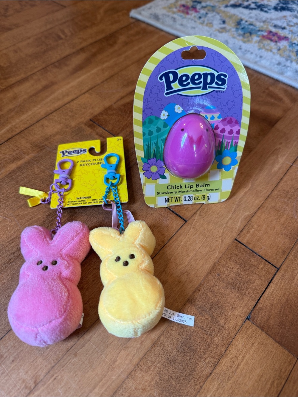 Peeps Kids Plush Bunny Keychains with Chick Lip Balm - Pink & Yellow